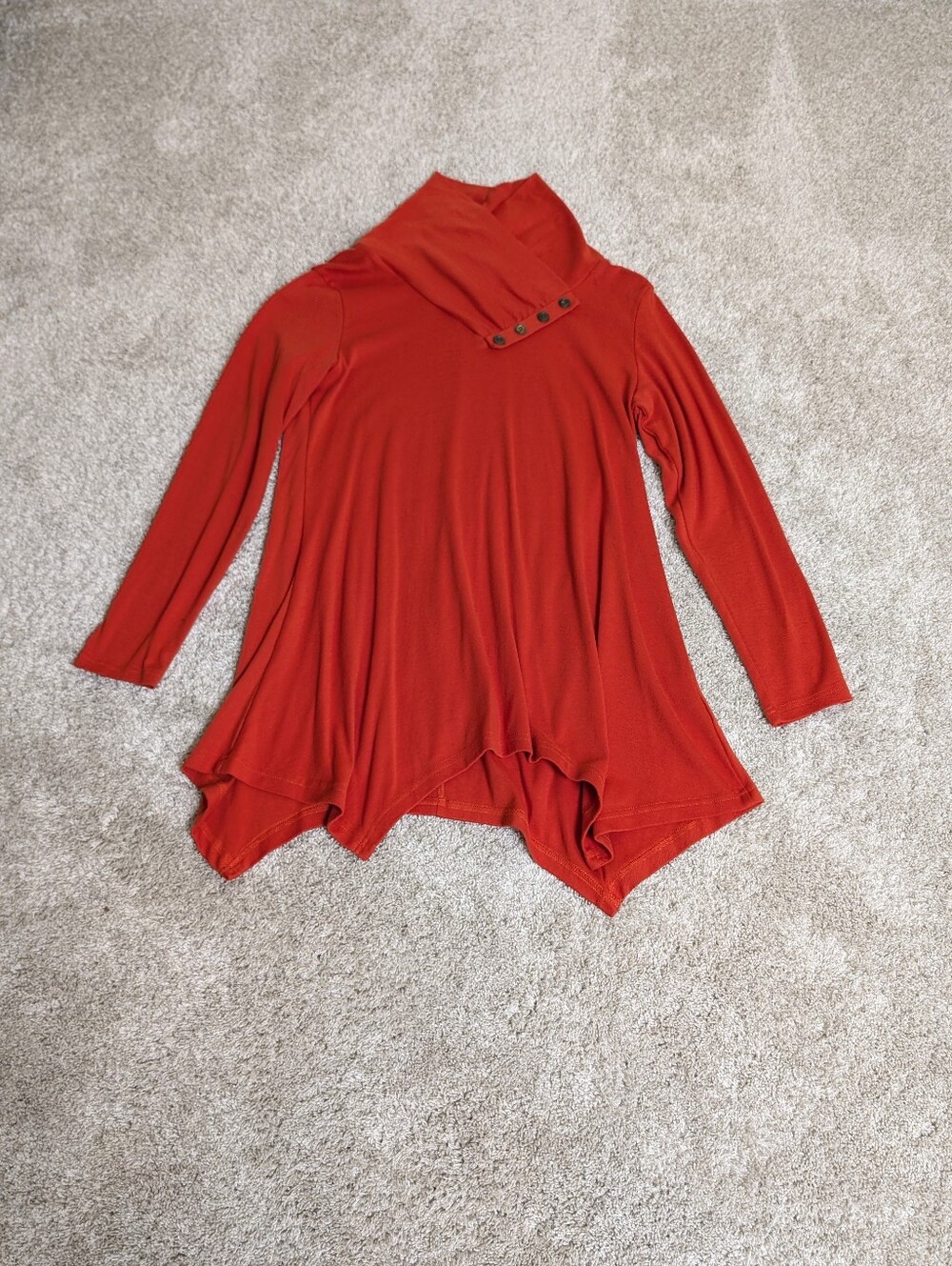 Cestyle Cowl Neck Red Cotton Asymmetrical Sweater Dress - Large
